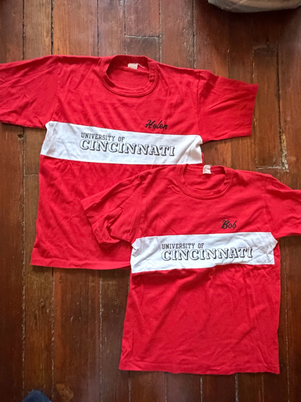 Vintage University of Cincinnati ‘Helen’ and ‘Bob’ pair of custom shirts